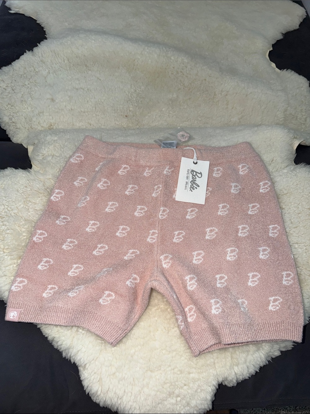 Barbie Barefoot Dreams Light Pink Knit Logo Lounge Shorts